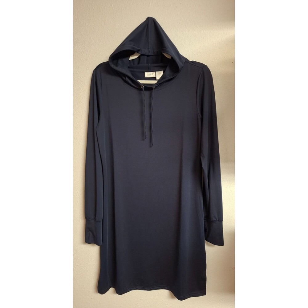 Women's SKYR Navy Blue Hooded Long Sleeve Midi Dress Athleisure Comfort M